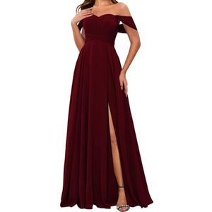 HPPEE Off-shoulder chiffon bruidsmeisjesjurken met split voor vrouwen mouwloze strapless avond formele jurk, Bordeaux, 32