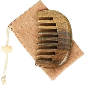 Wuxiuxiu Sandaalhout antistatische pocket haarkam - brede tand handgemaakt groen sandelhout voor baard, snor - natuurlijke houten ontwarrende kam voor vrouwen, mannen - 7,5 cm
