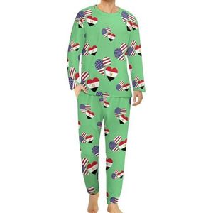 Egypte Amerikaanse vlag comfortabele heren pyjama set ronde hals lange mouwen loungewear met zakken XL