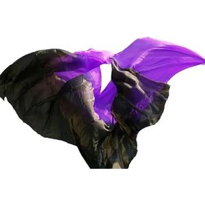 Buikdanssjaal echte zijde buikdans sluier buikdans accessoire handsjaal sjaals aangepaste buikdanser podium performance prop buikdans sluier (kleur: paars zwart, maat: 270 x 114 cm)
