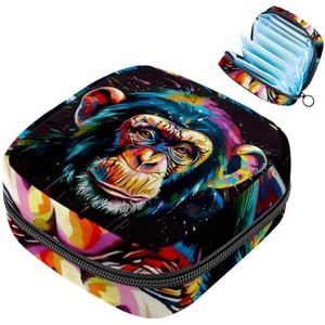 Kleur Aap Aquarel Splash Maandverband Opbergtas Menstruatie Pad Tas Draagbare Menstruatie Cup Pouch met Rits voor Tiener Meisjes Vrouwen Dames