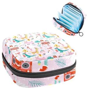 Maandverband Opbergtas, Menstruatiecup Pouch Tampon Bag, Menstruatie Pads Houder Organizer voor Vrouwen Meisjes, Roze Kerst Eenhoorn Flamingo Dinosaurus Varken Alpaca