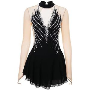 Nnnydjy Schaatskostuum voor meisjes Turnpakjes voor ritmische gymnastiek Wedstrijdkleding voor kunstschaatsen voor dames Eenvoudig en elegant Schaatsrokje voor dames,E,11_13Years