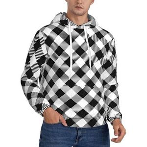 LFKVYZLC Plaid Groen Wit Grafische Hoodies voor Mannen, Hoodie Sweatshirt met Zakken, Zwart Wit Plaid, L