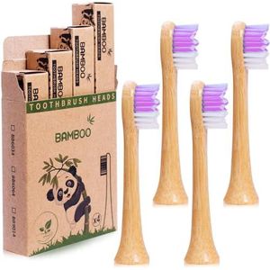 Bamboe vervangende tandenborstelkoppen compatibel met Philips elektrische tandenborstels HX3 HX6 HX9-serie (paars - 4 stuks)
