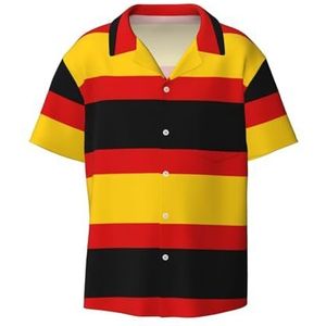 TyEdee Duitse vlag print heren korte mouw overhemd met zak casual button down shirts business shirt, Zwart, XXL