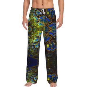 Blauwe Gouden Bloem Mannen Lange Lounge Wear Broek Nachtkleding Pyjama Bottoms Nachtkleding Met Zakken En Trekkoord, Wit, S