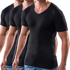 HERMKO 4880 3-pack heren korte mouwen business shirt V-hals (andere kleuren), 100% biologisch katoen, zwart, S