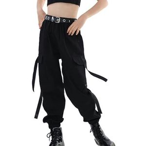 Rolanko Cargobroek voor kinderen, elastische taille, voor jongens en meisjes, street / hiphop, zwart, 122/128 cm