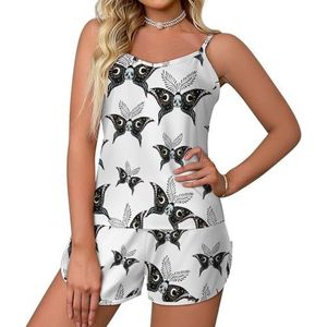 Skull Hawk Moth 2-delige pyjamaset voor dames, sexy tanktop en korte broek, nachtkleding PJ Lounge