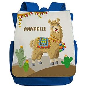 minimutz Kleuterschoolrugzak, gepersonaliseerd met naam, kleurrijke lama alpaca, kleine kinderrugzak, kleuterschool, sport, vrije tijd, reizen, 2 tot 5 jaar, koningsblauw, 21 x 26 x 10 cm