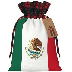 Vlag Van Mexico Gedrukte Herbruikbare Kerstmisgift Bag, Kerst Goody Bag Met Hangende Kaart Voor Vakantie Xmas Party