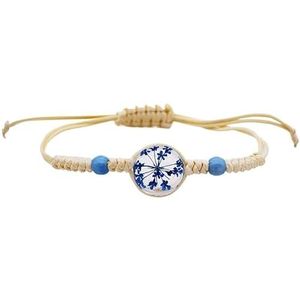 Handgemaakte linnen en katoenen gevlochten armband Duizend gedroogde bloemen Boheemse kleur Etnische stijl elastische armband for dames (Color : 05 sapphire blue)