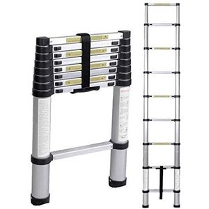 Telescopische ladder huishoudladder draagbaar opvouwbare ladder van aluminium dakvloerladder multifunctionele ladder Teleskopleiter 2,6 meter.