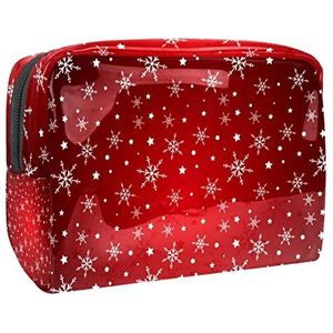 Rode sneeuwvlokken en sterren print reizen cosmetische tas voor vrouwen en meisjes, kleine waterdichte make-up tas rits zakje toilettas organizer, Meerkleurig, 18.5x7.5x13cm/7.3x3x5.1in, Modieus