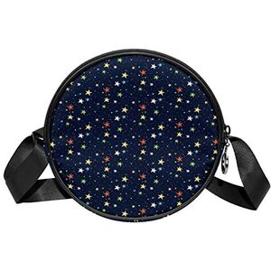 Ronde Crossbody Tas Messenger Bag Purse voor Vrouwen Kleurrijke Little Starry Patroon Donkerblauw, Meerkleurig, 6.7x6.7x2.3 in, Sling Rugzakken