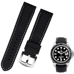 dayeer Zachte heren siliconen horlogeband voor MIDO Sport rubberen vervangende bandarmband (Color : Black White Silver, Size : 24mm)