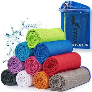 Cooling towel voor sport & fitness - microvezel handdoek/koeldoek als verkoelende handdoek voor het lopen, reizen & yoga – Airflip Cooling towel – Kleur: Donkerblauw-groene rand - 100cm x 30cm