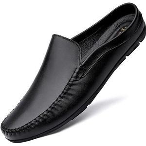 Heren loafers schoen ronde neus effen kleur kunstleer halve loafers schoenen flexibele lichtgewicht antislip casual bruiloft instapper (Color : Black, Size : 42 EU)