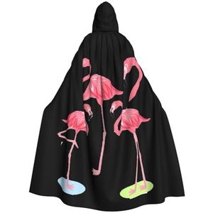 WURTON Vier flamingo's carnaval cape met capuchon voor volwassenen, heks en vampier cosplay kostuum, mantel, geschikt voor carnavalsfeesten