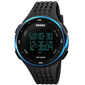 Mannen Sport Horloge Militaire 50M Waterdichte Digitale LED Groot Gezicht Polshorloge Met Zwarte Siliconen Band Eenvoudige Leger Horloge, Blauw, riem