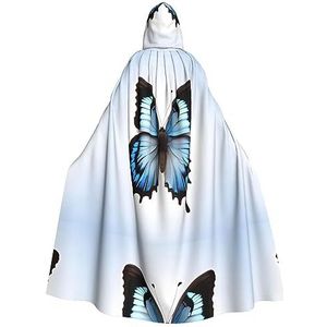 Bxzpzplj Blauwe vlinder mantel met capuchon voor mannen en vrouwen, volledige lengte Halloween maskerade cape kostuum, 185 cm