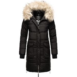 MARIKOO Winterjas voor dames, gewatteerd, oversized, met afneembaar kunstbont, Chaskaa, XS-3XL, zwart, M