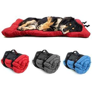 HTYG Groot hondenbed voor op reis-draagbaar hondenkussen buitenshuis-waterdicht opvouwbaar- antislipbodem Oxford stoffen hondenmat-voor autostoel-camping-makkelijk mee te nemen-90 x 60 cm (rood)