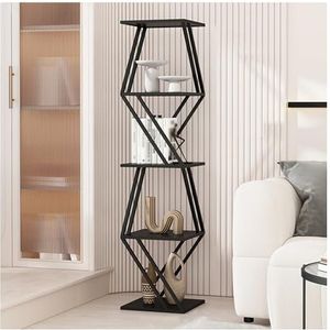 Geometrische Creatieve Boekenplank, Staande Metalen Boekenplank, Open Hoekboekenplank For Kantoor, Studeerkamer, Woonkamer, Eenvoudig Te Monteren(Black,4 tier)