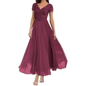 Dames chiffon moeder van de bruid jurk met zakken avondgalajurken cocktailjurk grote maten, Woestijnroos, 32