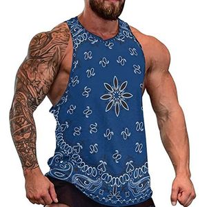 Blauwe Paisley Bandana Heren Tank Top Grafische Mouwloze Bodybuilding Tees Casual Strand T-Shirt Grappige Gym Spier
