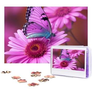 Roze bloem paarse vlinderpuzzels 300 stukjes gepersonaliseerde legpuzzels foto's puzzel voor familie foto puzzel voor volwassenen bruiloft verjaardag (74,9 cm x 50 cm)