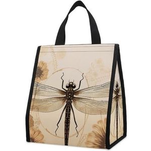 QWHJK Opvouwbare draagtas geïsoleerde tas, libelle op zonnebloem print hand-held picknick geïsoleerde tas, casual opvouwbare geïsoleerde tas, libelle op zonnebloem, één maat