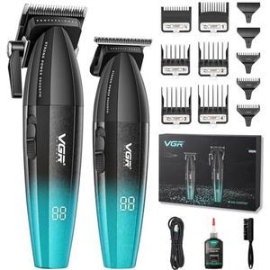 VGR 640 S2 Professionele Tondeuse voor Mannen, Draadloze Kappersset met Trimmer, Zero Gap T-Blade, DLC Gecoate Keramische Mes, LED Display, Groen