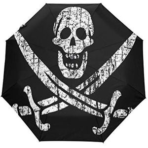 RXYY Suiker Schedel Piraat Vlag Zwart Vouwen Auto Open Close Paraplu voor Vrouwen Mannen Jongens Meisjes Winddicht Compact Reizen Lichtgewicht Regen Paraplu