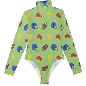 LI ZHI XIN Rompertjes met lange mouwen voor dames, eendelige jumpsuit met hoge hals, coltrui, turnpakje, top voor meisjes, dans, workout, fitness, body, fluitje, trofee-patroon, Meerkleurig, S