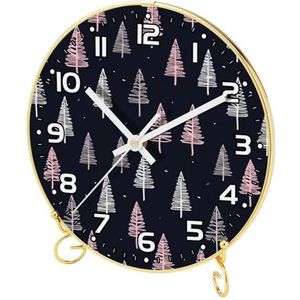 YTYVAGT Wandklok, klokken voor slaapkamer, werkt op batterijen, kerstboom grijze achtergrond, ronde stille klok 9,4 inch