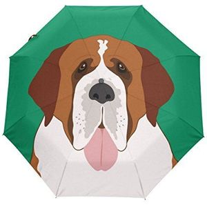 My Daily Saint Bernard Dog Travel Auto Open/Close Paraplu met Anti-UV Winddicht Lichtgewicht, multi, One Size