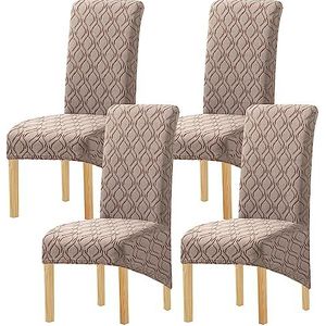 Grote stretch stoelhoezen, set van 4 afneembare en wasbare stoffen slipcovers met print, voor eetkamer, hotel of banket (bruin)