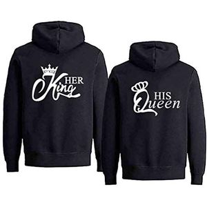 Couple Hoodie King Queen Paar Sweatshirt Voor Koppel Koning Koningin Pullover Kroon Valentijnscadeau 1 Stuk(BK-QUEEN-L)