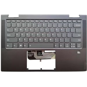 YGUWZ C740-14 C740-14IML Compatibel Engels US Laptop Toetsenbord Met Palmrest Bovenste Cover En Vingerafdruk Gat (Grijs GEEN touchpad)