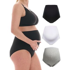 Herzmutter Zwangerschapsslip - Buikslip - voor Dames - Zwangerschap na Geboorte - Katoen mix - Zwart-Beige-Wit-Grijs-Roze - set van 1 & 3-5130 (M, Zwart/Wit/Grijs)