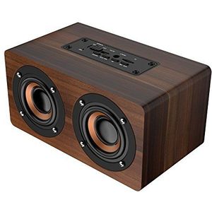 Bewinner Bluetooth luidspreker van hout, retro draagbare draadloze luidspreker met FM-radio, hifi-muziekklok, alarm, stereo ondersteuning, subwoofer, handsfree
