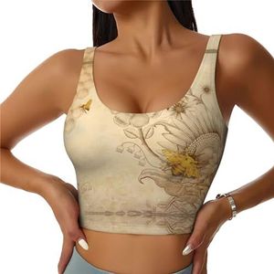 Yoga-bh's met bloemenprint, landelijke honingbijen, trainingstop met ingebouwde beha, stijlvol racerback ontwerp met gewatteerd comfort, Zwart, S