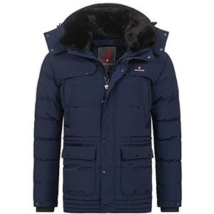 Höhenhorn Achalm Gewatteerde winterjas voor heren, gewatteerd, met afneembare capuchon en kraag van imitatiebont, donkerblauw, M