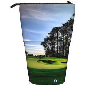 Nbtghga Golfbaan en Boom Print Potlood Telescopische Klassieke Kunsten Stand Up Etui Organizer Potlood Houder Make-up Tas Gift, Zwart, Eén maat