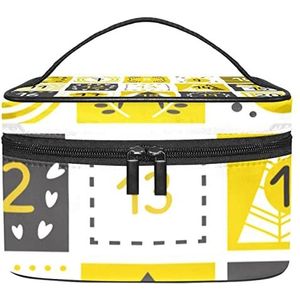 Skull Island Schatkaart Make-up Tas voor Vrouwen Meisjes Cosmetische Tassen met Handvat Reizen Make-up Organizer Tas, Kerst adventskalender geel geruite patroon, 8.9x5.9x5.4 Inches, Make-up zakje