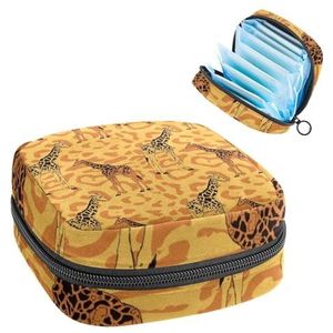 Opbergtas voor maandverband, menstruatiecup zakje, menstruatiezak, organizer voor vrouwelijke pads, tampons, giraf op cheetah print achtergrond