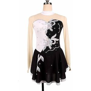 UPPJPBSW Dames Ijshockey Jurk Mouwloos Kunstrijpak Ritmische Gymnastiek Met Strass Chiffon Jurk,White+black,L