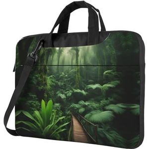 Gele ultradunne laptoptas met kip, laptoptassen voor bedrijven, geniet van een probleemloze en stijlvolle reis, Tropisch regenwoud, 13 inch